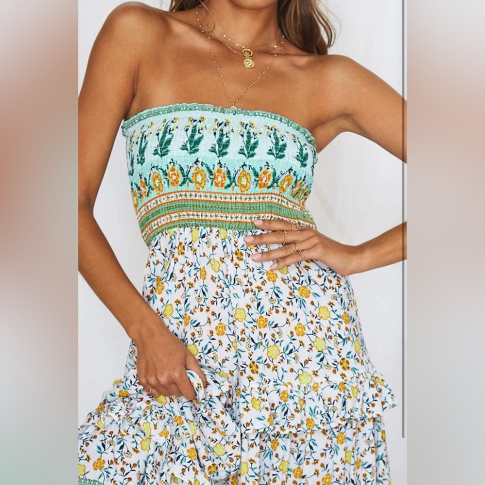 NWT Floral Boho Maxi Dress with Green Accents S - Picture 7 of 12